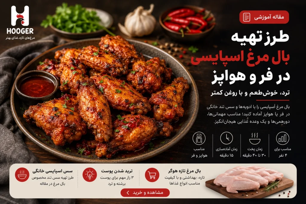 طرز تهیه بال مرغ اسپایسی در فر و هواپز